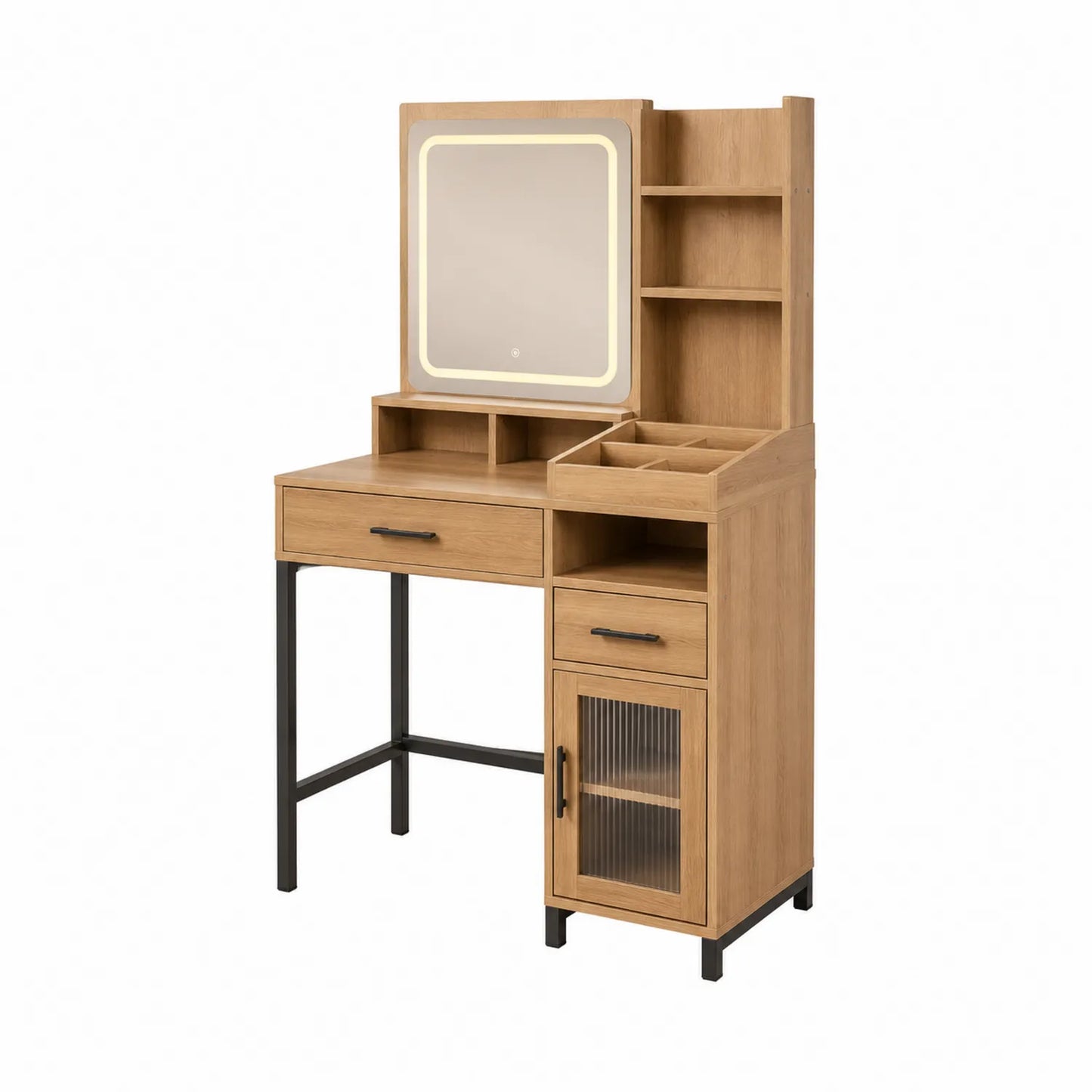 Schminktisch mit Spiegel und LED-Licht aus Holz und Metall, 120cm