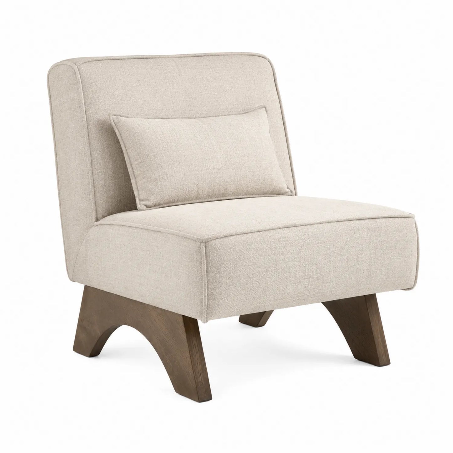 Stoffsessel Beige mit Kissen und Holzbeinen