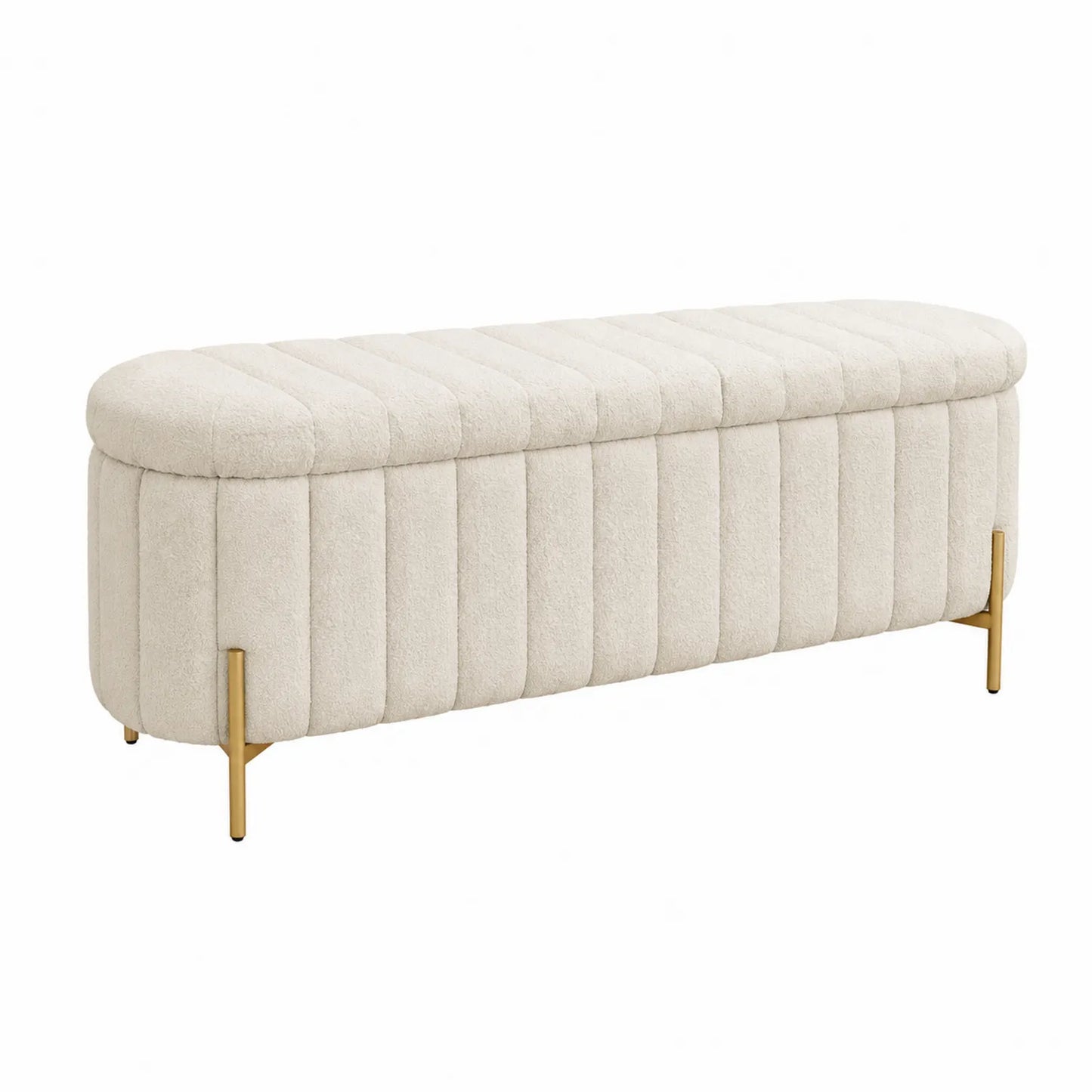 Rechteckiger Fußhocker Bouclé Beige mit Metallbeinen