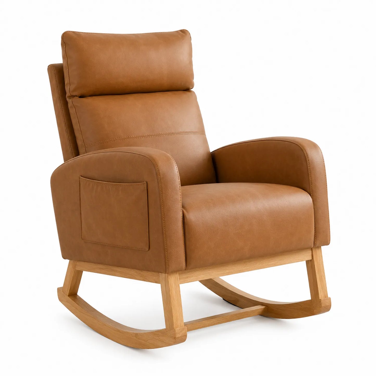 Eiche Schaukelstuhl mit PU-Leder Braun