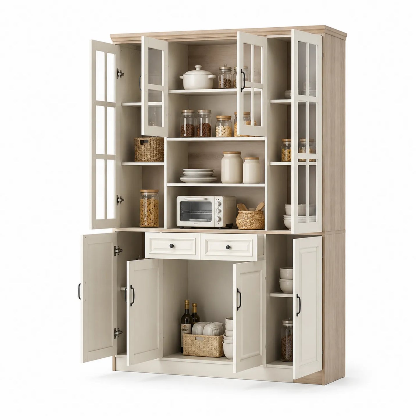 Küchenschrank Holz mit Glastüren Eiche Weiß 200x100x40cm