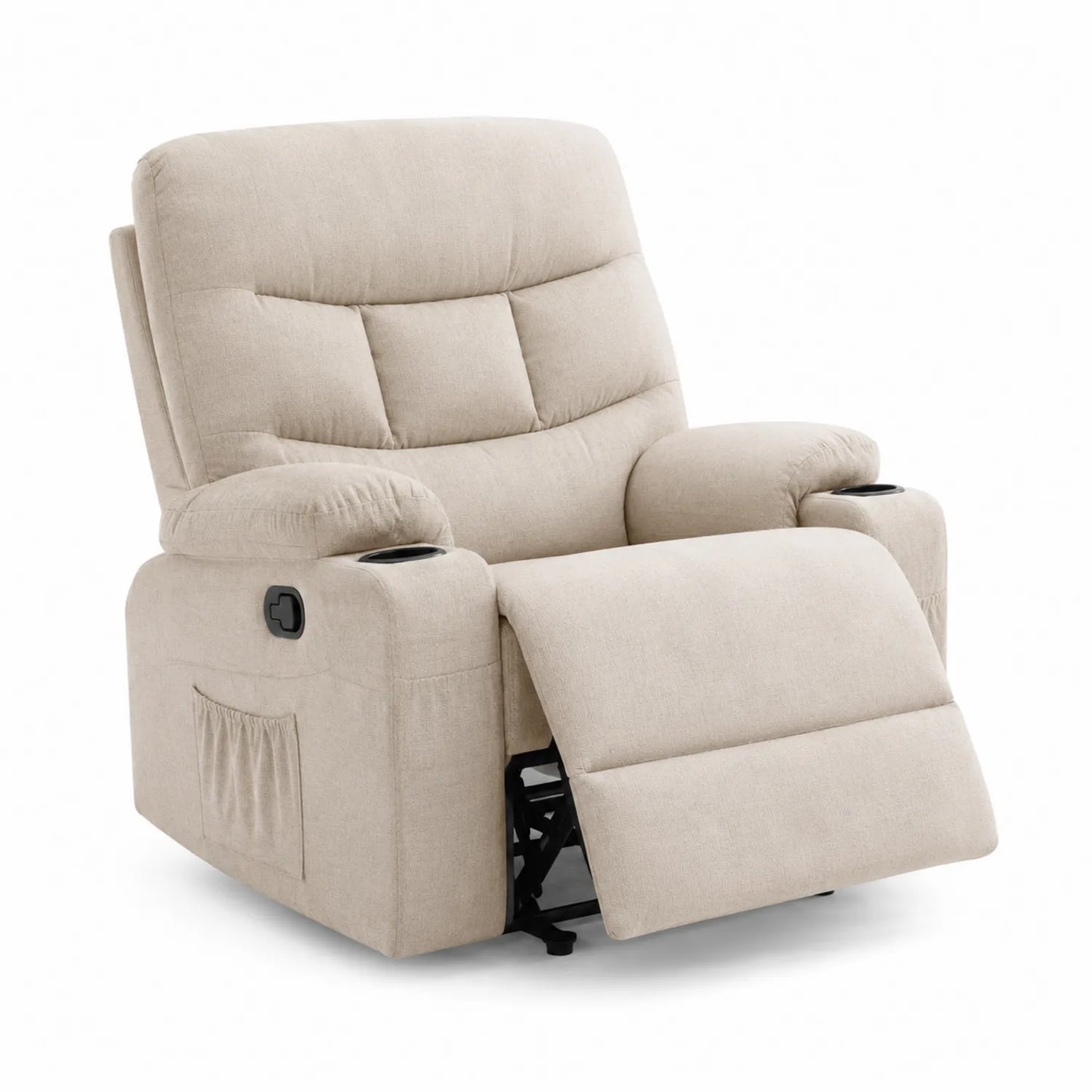 Verstellbarer Leinen-Liegesessel Beige mit Getränkehaltern und Seitentaschen