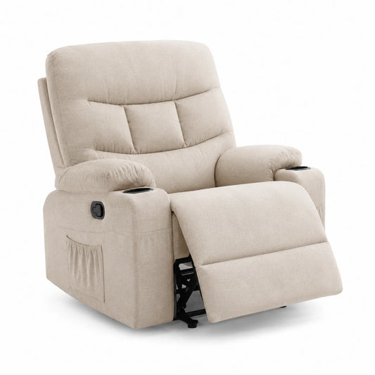 Verstellbarer Leinen-Liegesessel Beige mit Getränkehaltern und Seitentaschen