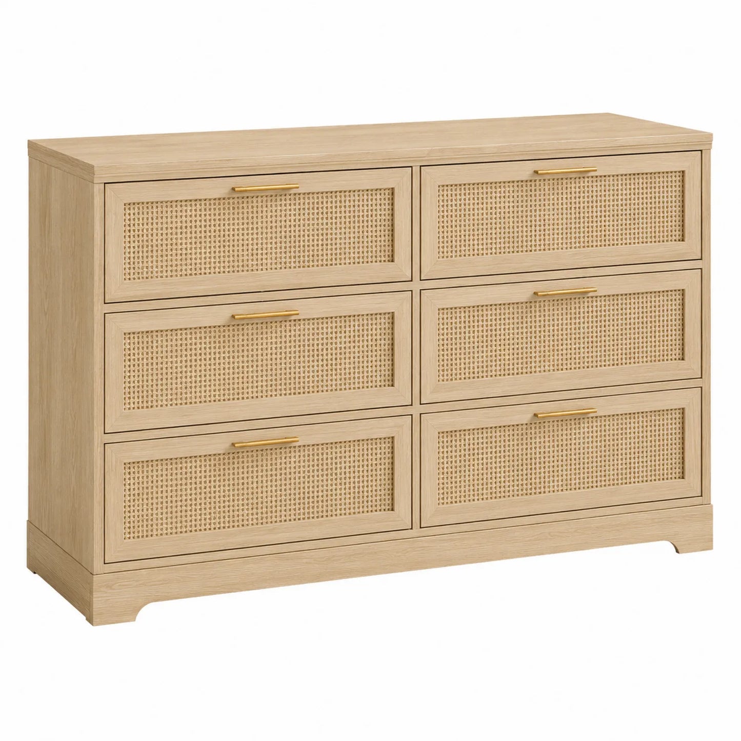 Kommode aus Eichenholz und Rattan, 6 Schubladen, Hellbraun