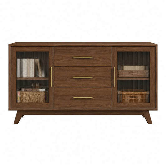 Sideboard aus Nussbaum mit geriffeltem Glas 150x40x85cm