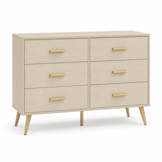 Holzkommode mit 6 Schubladen und Metallakzenten