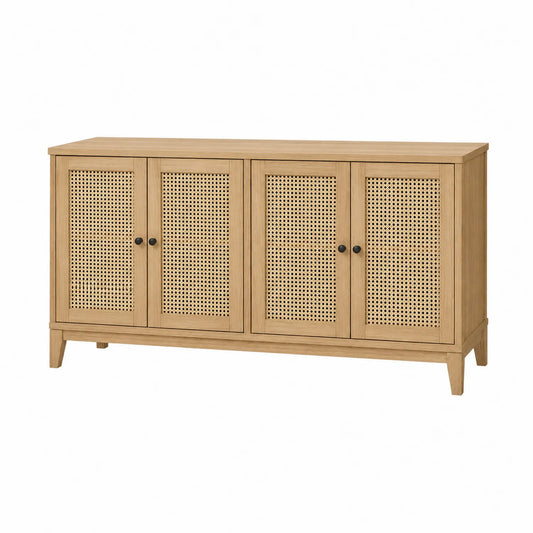 Sideboard aus Eichenholz und Rattan Beige 150x40x80 cm
