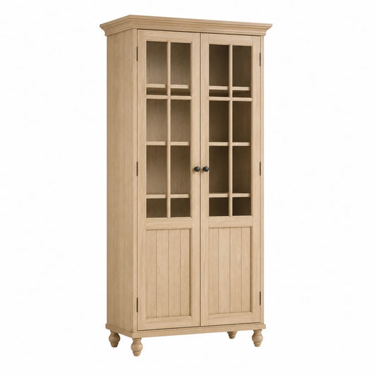 Vitrinenschrank aus Eichenholz mit Glastüren, 180x80x40cm