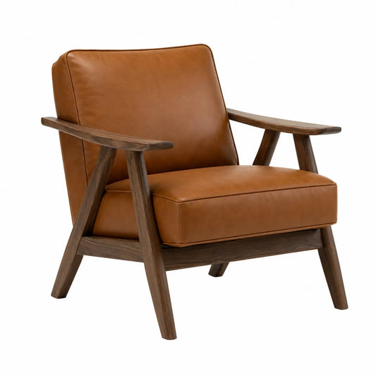 Ledersessel Braun Eichenholz 75cm x 85cm x 90cm