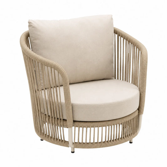 Runder Loungesessel aus Aluminium und Polyesterseil Beige
