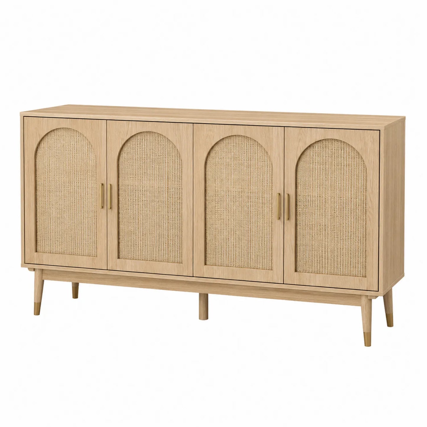 Sideboard aus Eichenholz und Rattan, 4 Türen, Natur